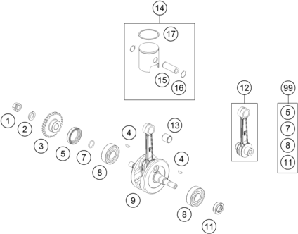 vue éclatée vilebrequin, piston - ktm 50 sx 2026
