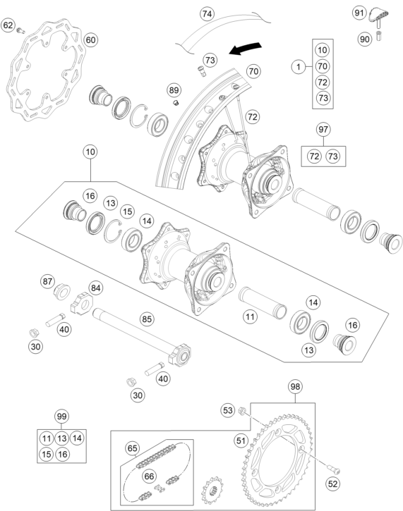 vue éclatée roue arrière - ktm 85 sx 17/14 eu 2026