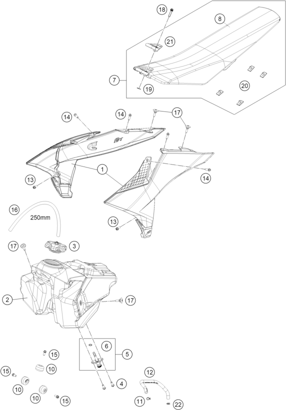 vue éclatée réservoir, selle - ktm 85 sx 19/16 eu 2026