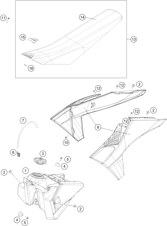 vue éclatée réservoir, selle - ktm 300 sx eu 2026
