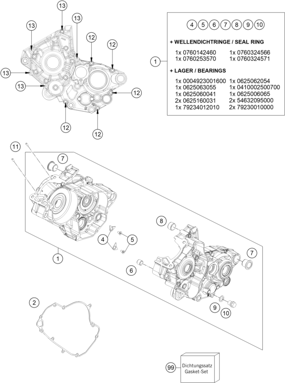 vue éclatée carter moteur - ktm 125 xc-w eu 2026
