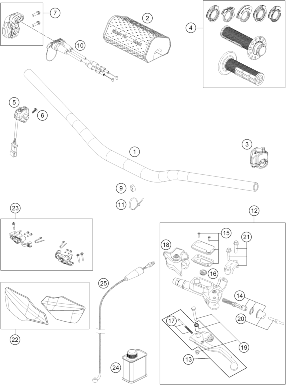 vue éclatée guidon, armatures - ktm 250 xc-w eu 2026