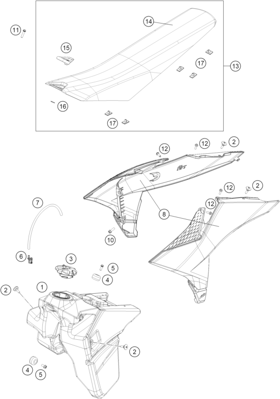 vue éclatée réservoir, selle - ktm 300 exc 6days eu 2026