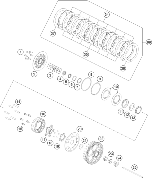vue éclatée embrayage - ktm 450 smr eu 2026