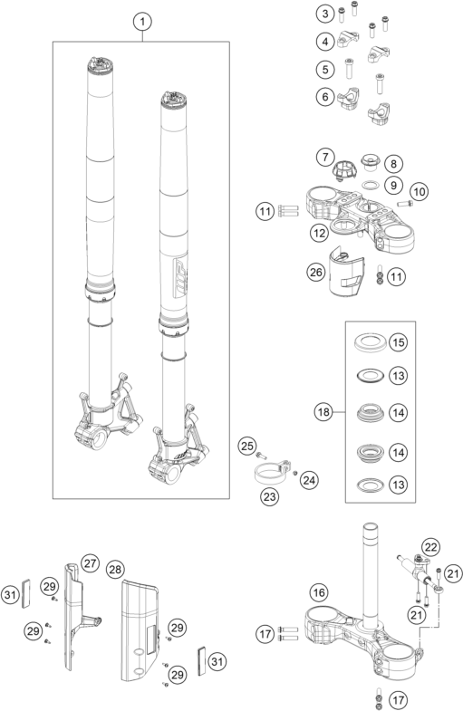 vue éclatée fourche téléscopique, té de fourche - ktm 890 adventure r eu 2026
