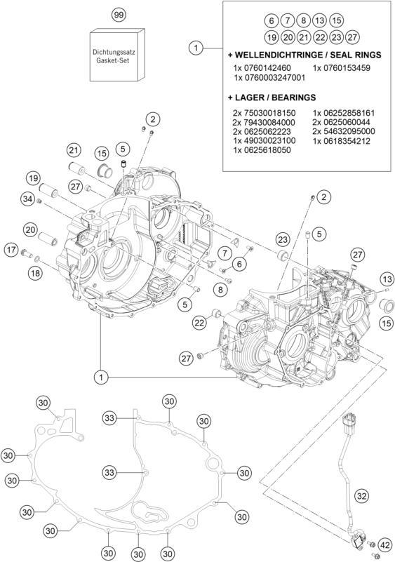 vue éclatée carter moteur - ktm 690 enduro r eu 2026