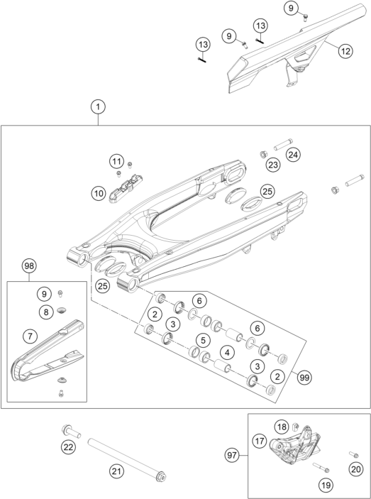 vue éclatée bras oscillant - ktm 690 smc r eu 2026