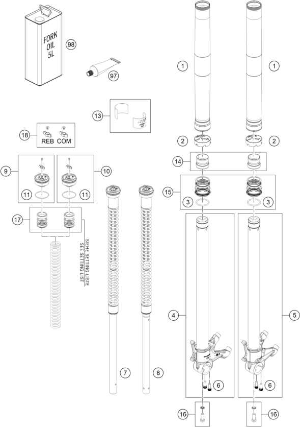 vue éclatée fourche téléscopique - ktm 890 smt eu 2026