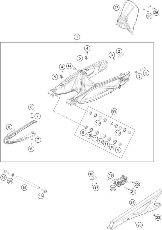 vue éclatée bras oscillant - ktm 890 smt eu 2026