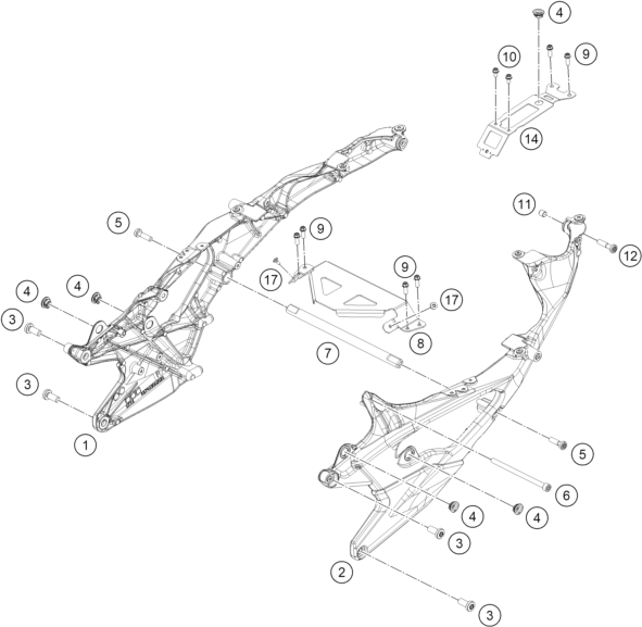 vue éclatée bras arrière - ktm 990 rc r track 2026