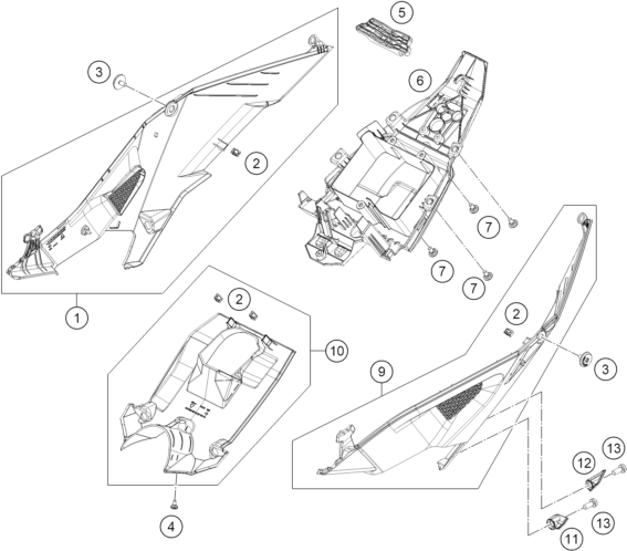 vue éclatée habillage arrière - ktm 990 rc r track 2026