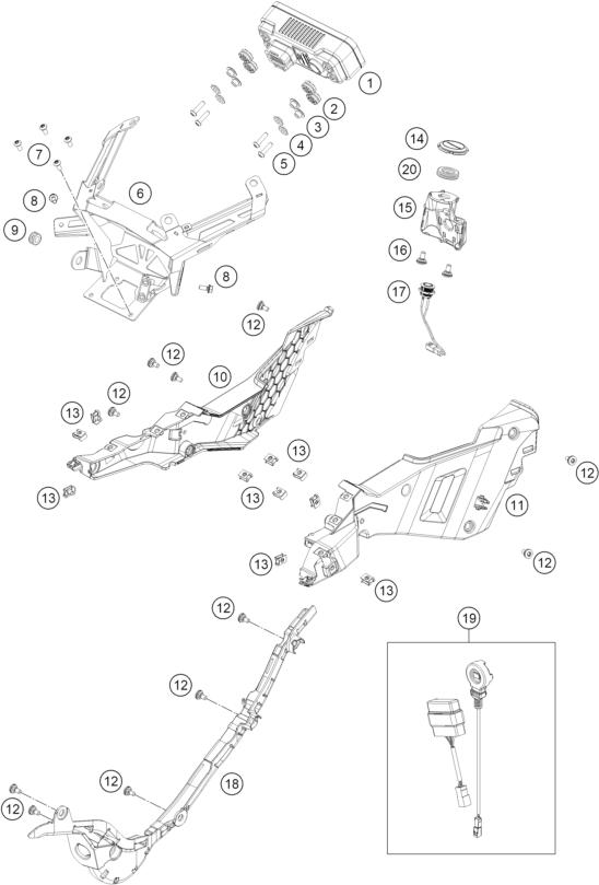 vue éclatée instruments / système de verrouillage - ktm 990 rc r track 2026