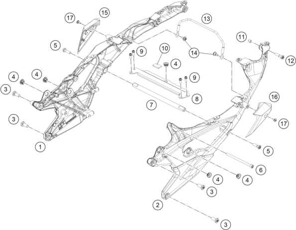 vue éclatée bras arrière - ktm 990 rc r, orange eu 2026