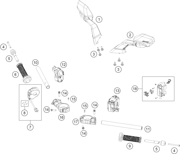 vue éclatée guidon, armatures - ktm 990 rc r, orange eu 2026