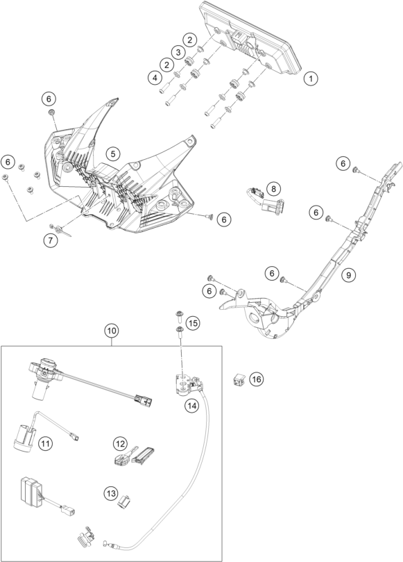 vue éclatée instruments / système de verrouillage - ktm 990 rc r, orange eu 2026