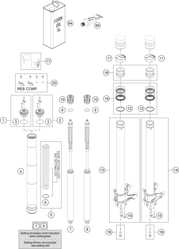 vue éclatée fourche téléscopique - ktm 990 rc r, black eu 2026