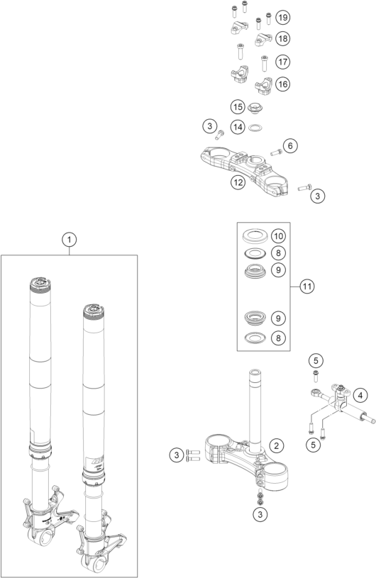 vue éclatée fourche téléscopique, té de fourche - ktm 990 duke eu 2026