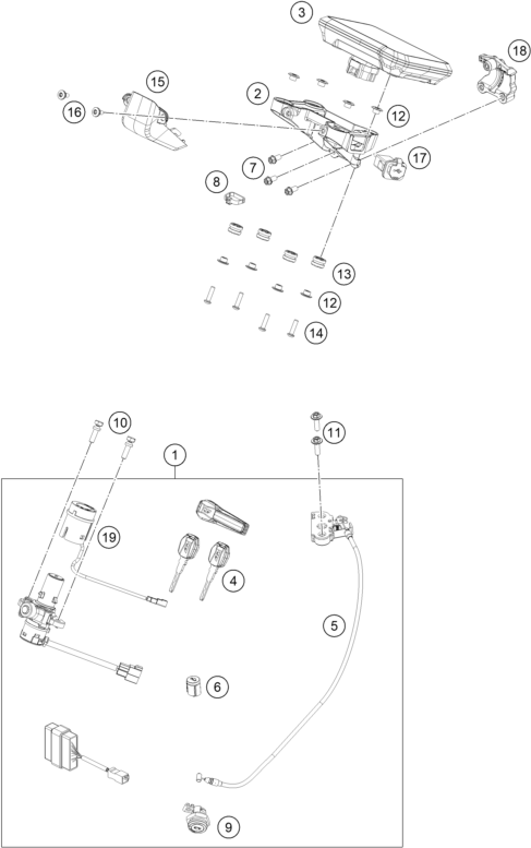 vue éclatée instruments / système de verrouillage - ktm 990 duke eu 2026