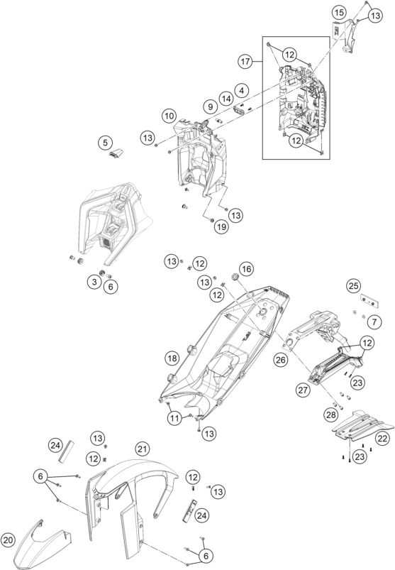 vue éclatée plaque, garde-boue - ktm 990 duke eu 2026