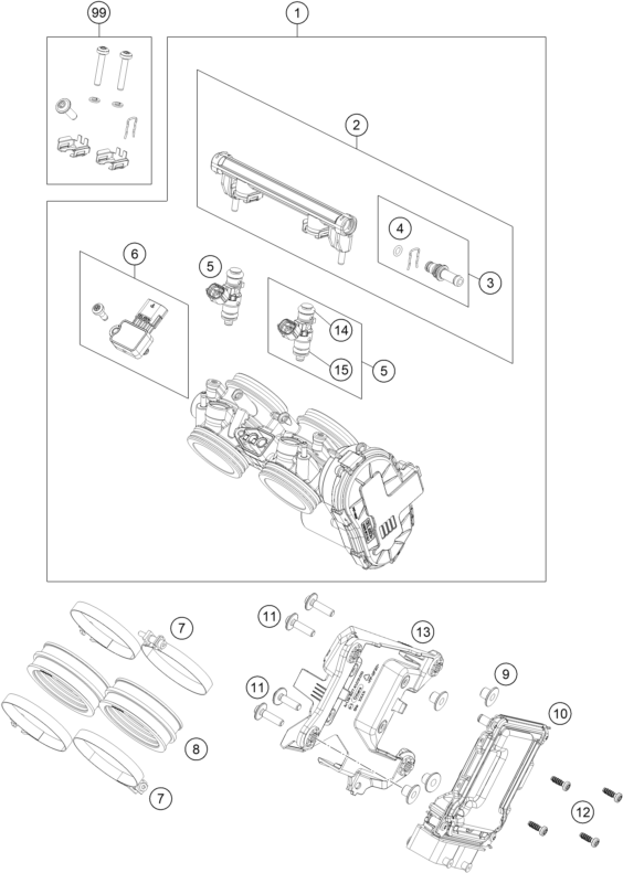 vue éclatée corps du clapet d'étranglement - ktm 990 duke eu 2026
