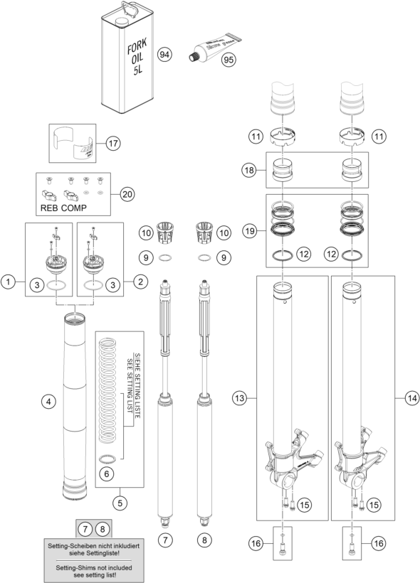 vue éclatée fourche téléscopique - ktm 990 duke r eu 2026