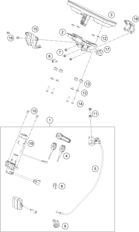 vue éclatée instruments / système de verrouillage - ktm 990 duke r eu 2026