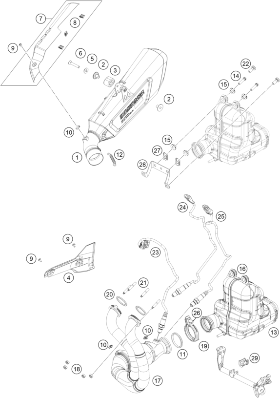 vue éclatée système d'echappement - ktm 990 duke r eu 2026