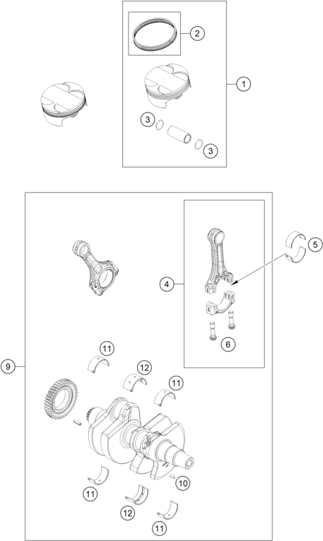vue éclatée vilebrequin, piston - ktm 990 duke r eu 2026
