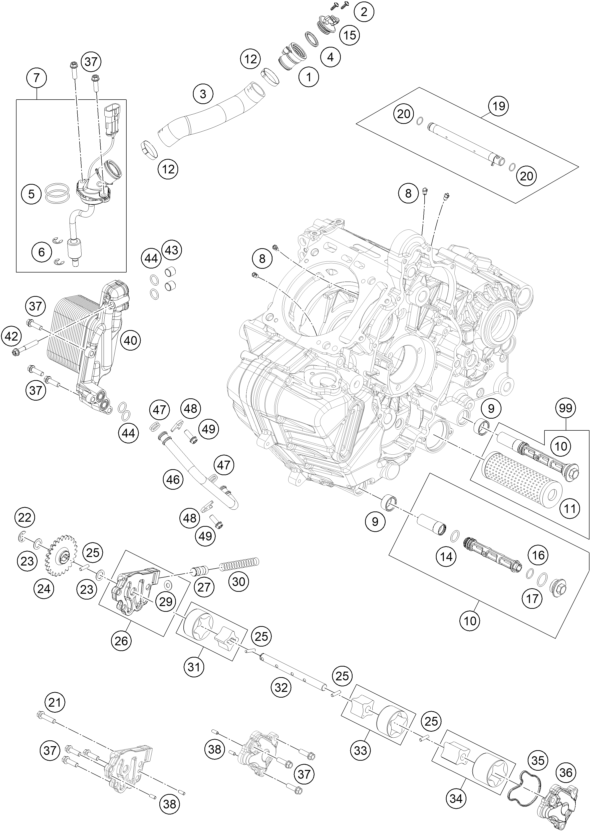 vue éclatée système de lubrification - ktm 1390 super adventure s, orange eu 2026