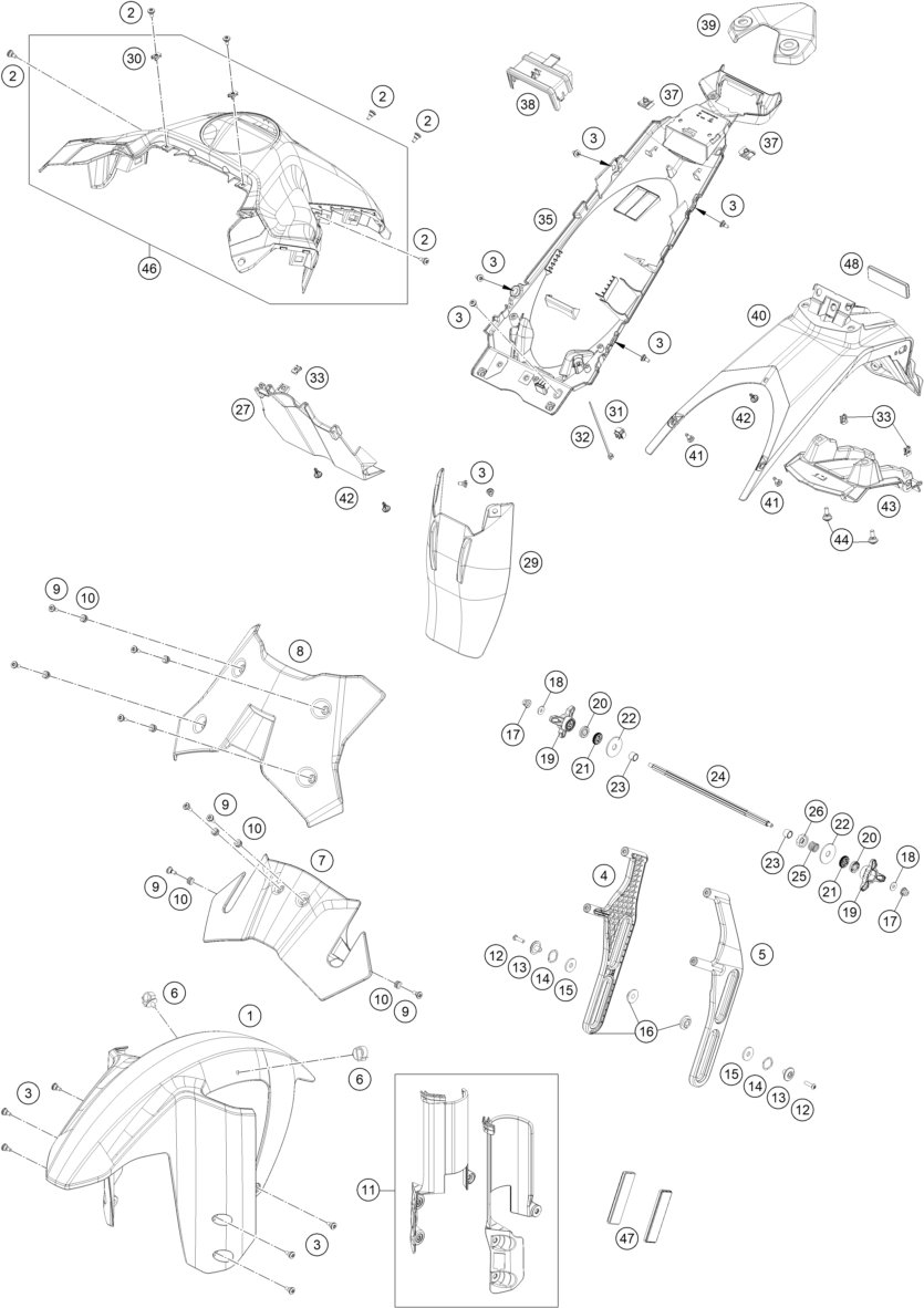 vue éclatée plaque, garde-boue - ktm 1390 super adventure r eu 2026