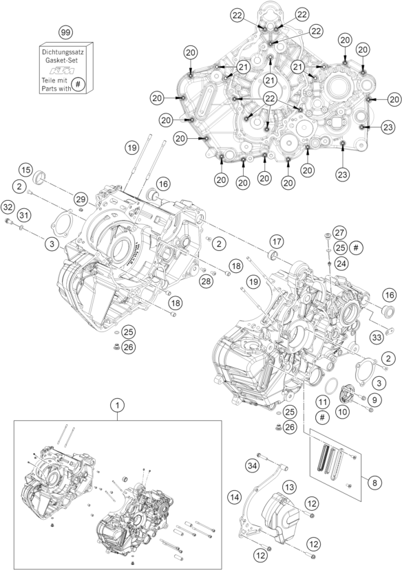 vue éclatée carter moteur - ktm 1390 super adventure r eu 2026