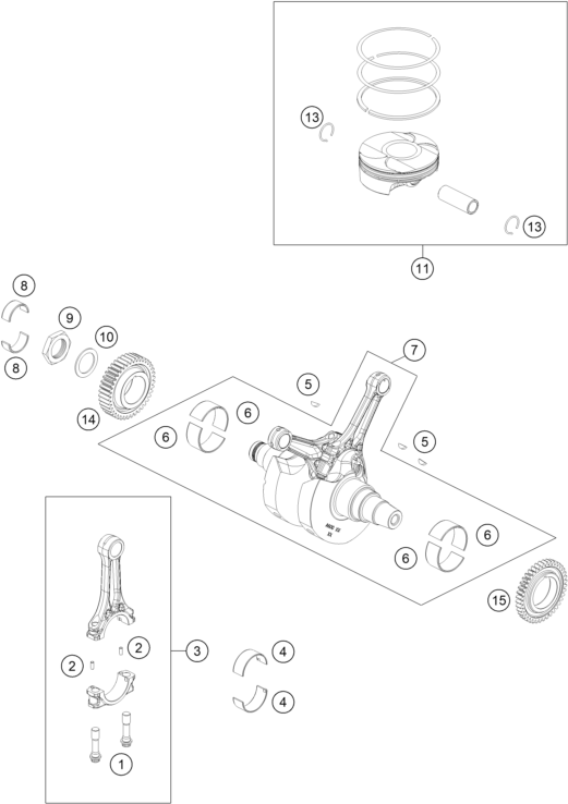 vue éclatée vilebrequin, piston - ktm 1390 super duke r evo, orange eu 2026
