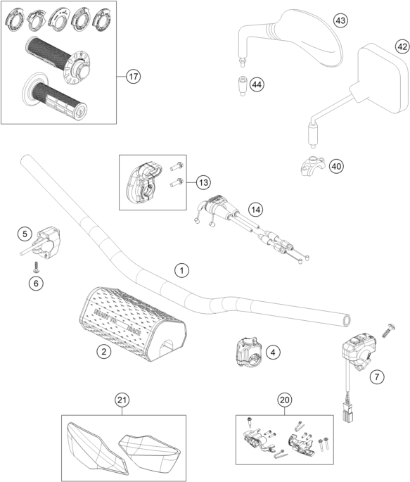 vue éclatée guidon, armatures - ktm 450 exc-f champion edition eu 2025