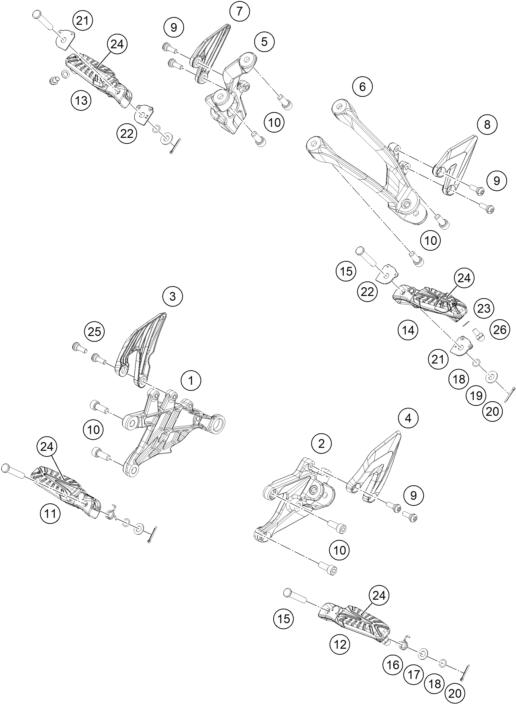 vue éclatée repose-pieds - ktm 390 duke, blue eu 2026