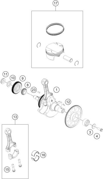 vue éclatée vilebrequin, piston - ktm 390 duke, blue eu 2026