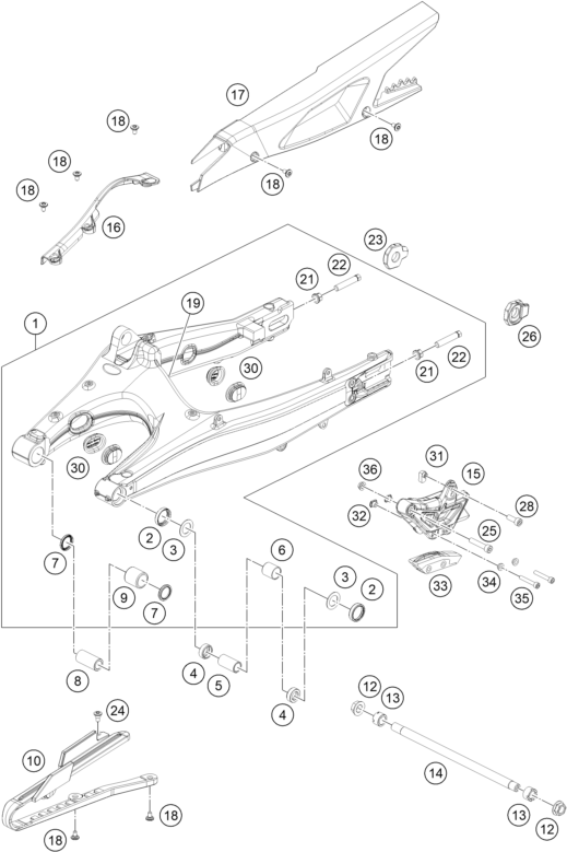 vue éclatée bras oscillant - ktm 390 smc r eu 2026