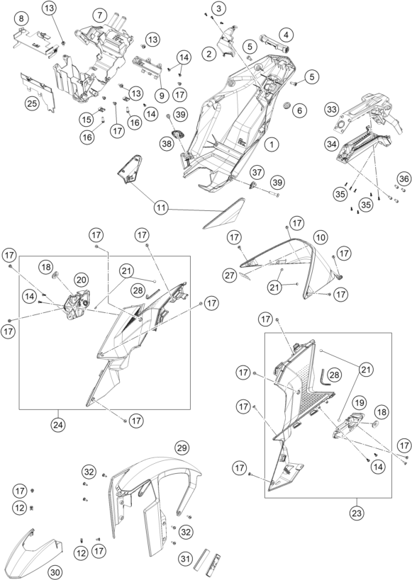 vue éclatée plaque, garde-boue - ktm 1390 super duke r, black, display eu 2025