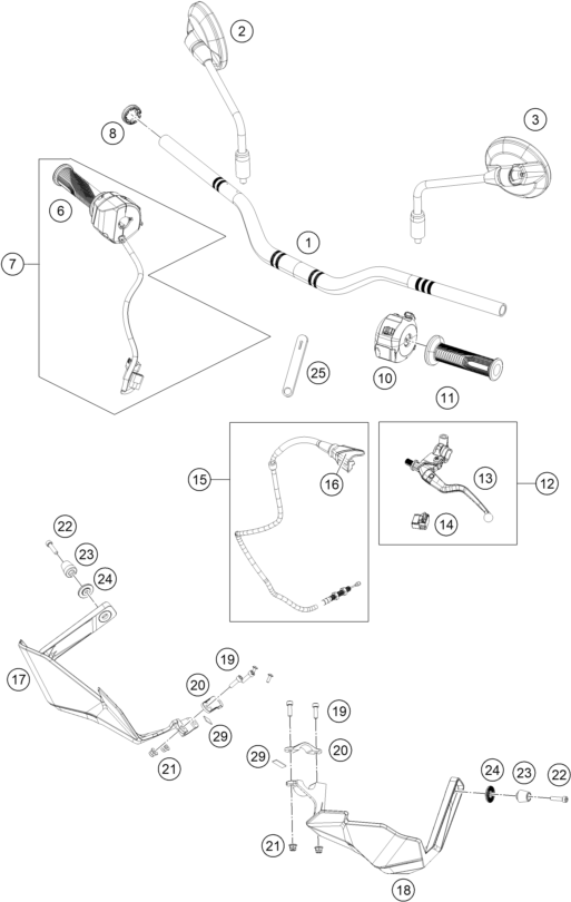 vue éclatée guidon, armatures - ktm 390 adventure x, white eu 2026