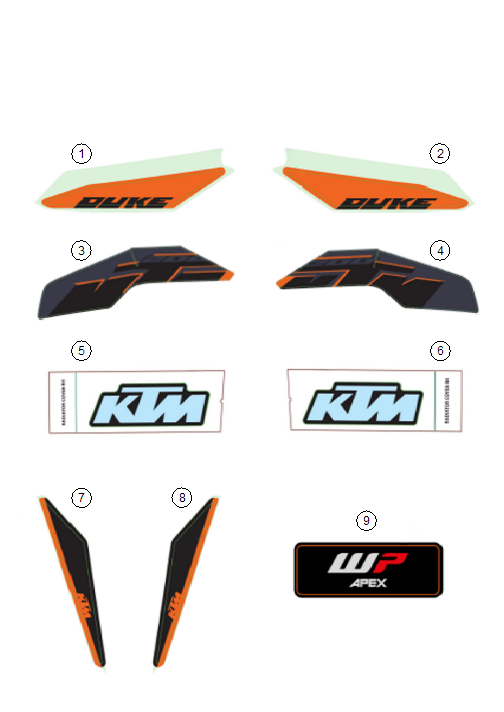 vue éclatée kit déco - ktm 200 duke, black, abs-ckd co 2026