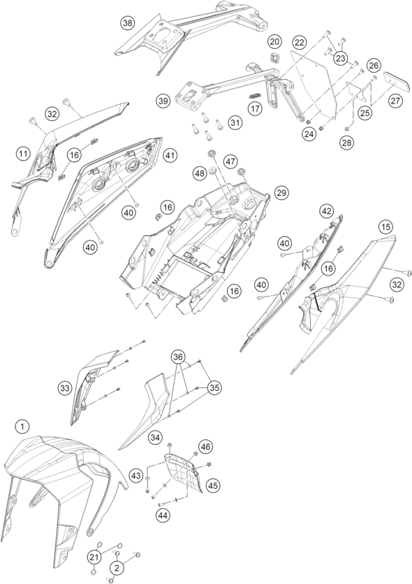 vue éclatée plaque, garde-boue - ktm 200 duke, black, abs-ckd ph 2026