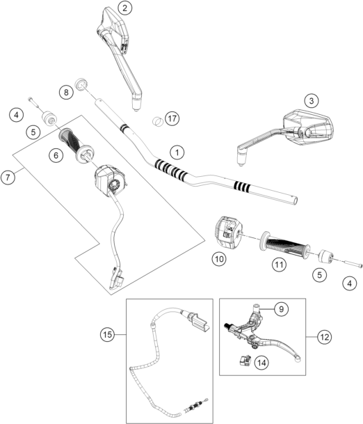 vue éclatée guidon, armatures - ktm 390 duke, black - ckd co 2026