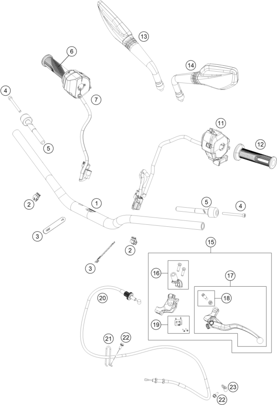 vue éclatée guidon, armatures - ktm 790 duke, orange - d.d. cn 2026