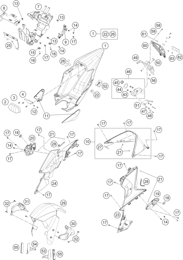 vue éclatée plaque, garde-boue - ktm 1390 super duke rr eu 2026