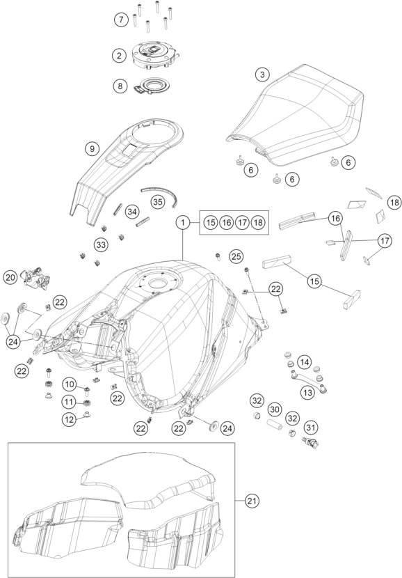 vue éclatée réservoir, selle - ktm 1390 super duke rr eu 2026