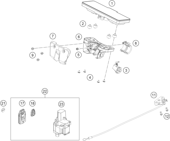vue éclatée instruments / système de verrouillage - ktm 1390 super duke rr eu 2026