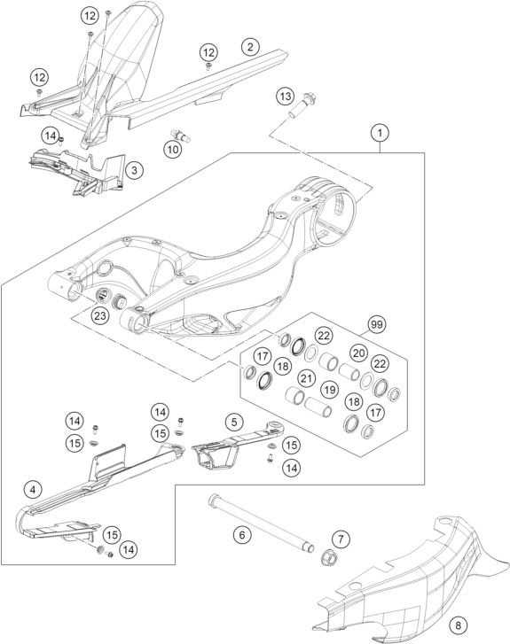 vue éclatée bras oscillant - ktm 1390 super duke rr track eu 2026
