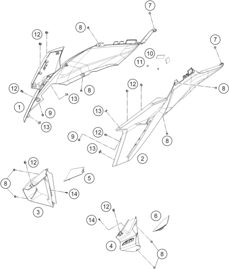 vue éclatée habillage latéral - ktm 1390 super duke rr track eu 2026