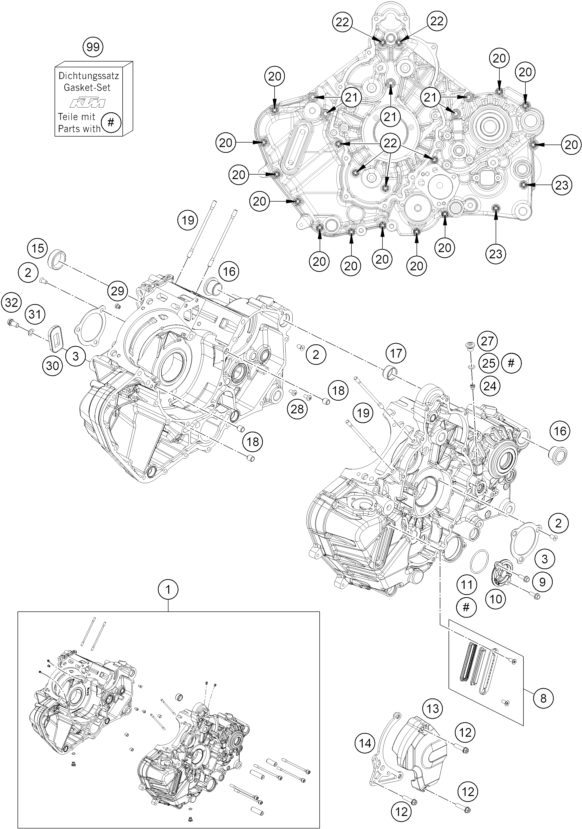 vue éclatée carter moteur - ktm 1390 super duke rr track eu 2026