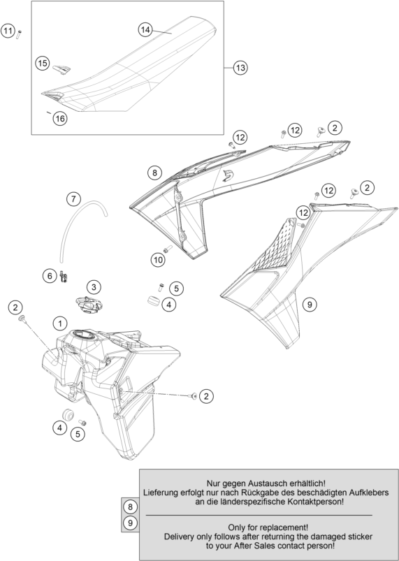 vue éclatée réservoir, selle - ktm 300 exc champion edition eu 2026