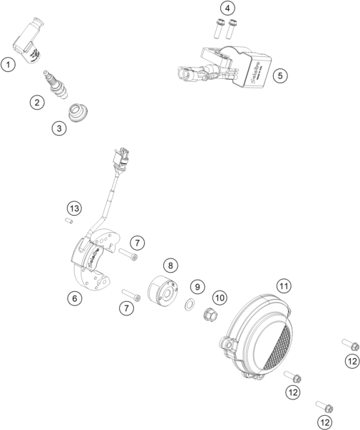 vue éclatée système de allumage - ktm 50 sx 2027